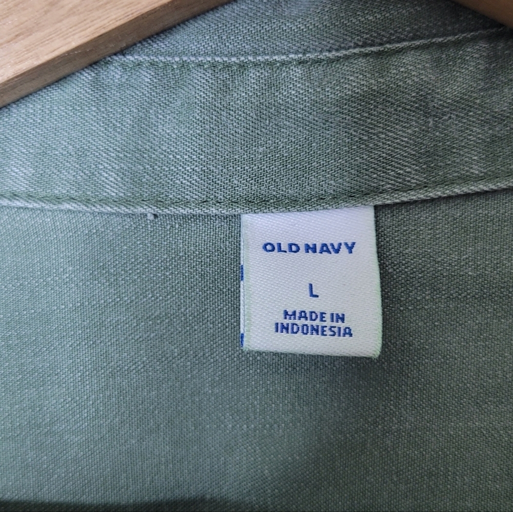 Old Navy Faded Twill Long Sleeve Shirt Dress In Matcha Green Size L NWT - Picture 6 of 9